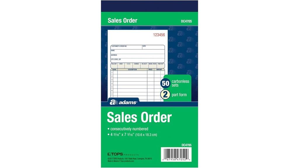 adams carbonless sales book