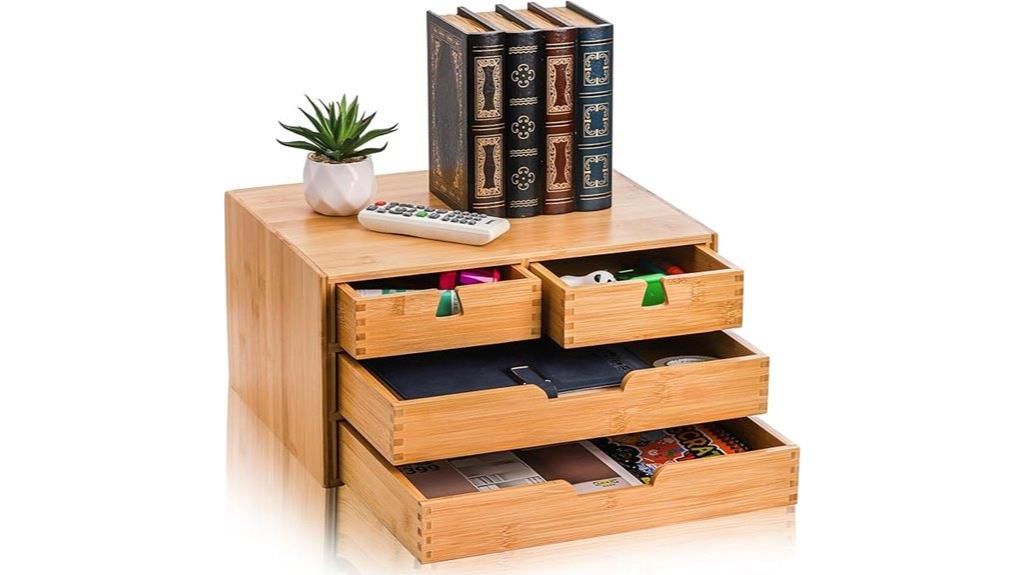 bamboo four drawer desk organizer