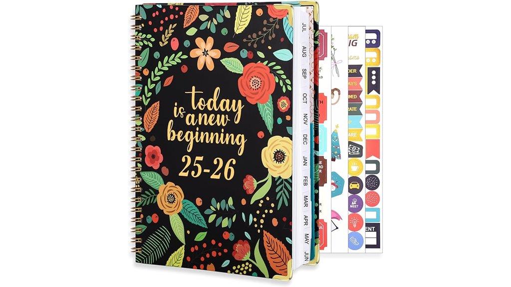 black flower weekly planner
