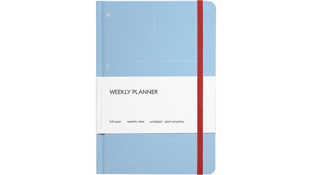 blue hardcover weekly planner