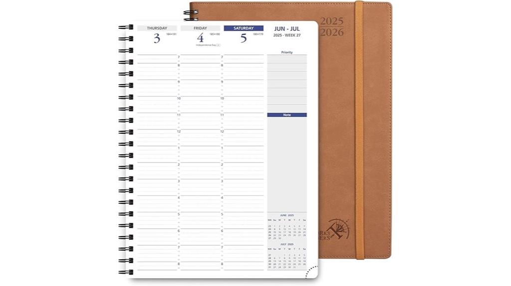 brown spiral bound planner