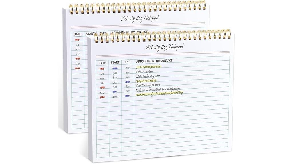 business activity log notebook