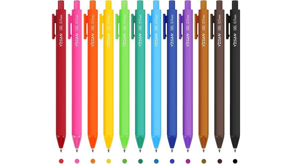 colorful retractable gel pens