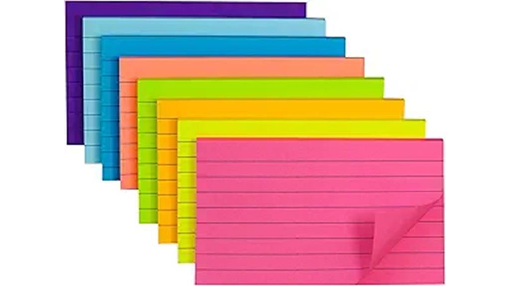 eight colored sticky note pads