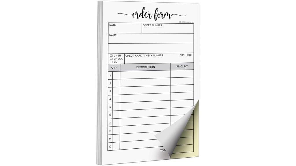 handheld carbonless order pad