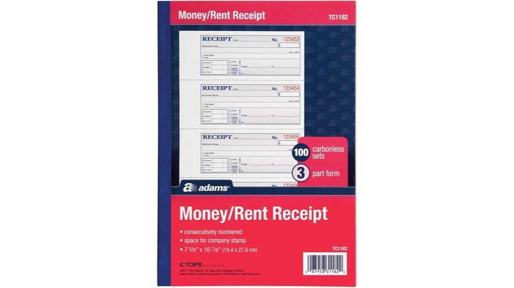 receipt book for rent