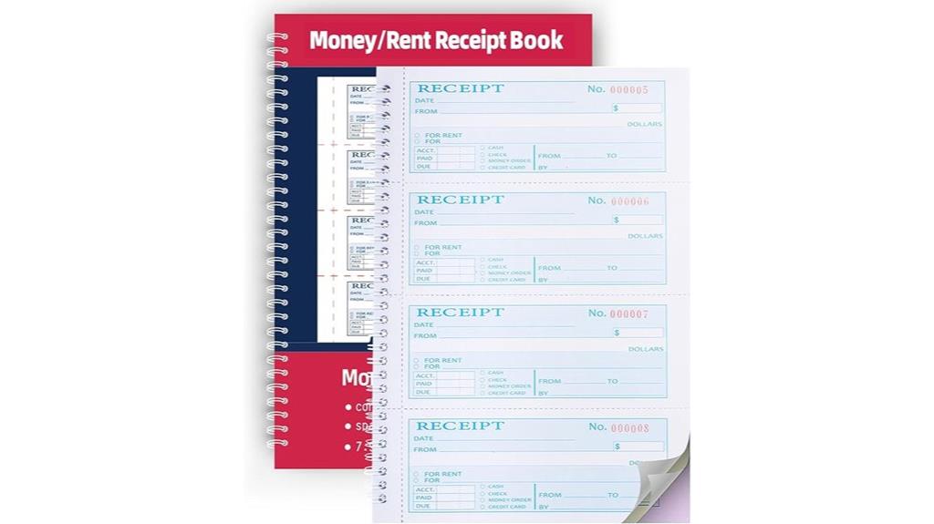 rental receipt book size