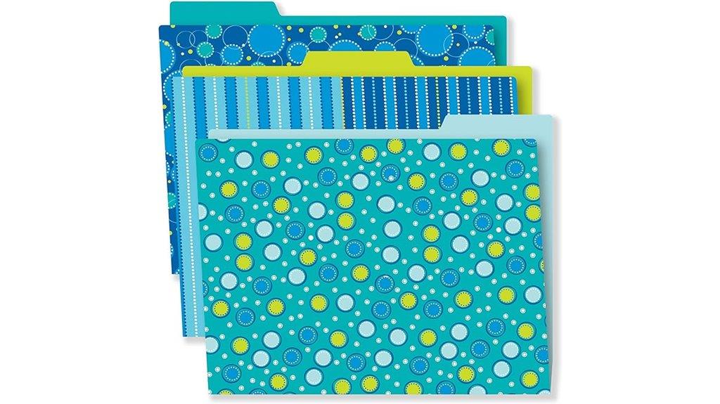 six blue file folders