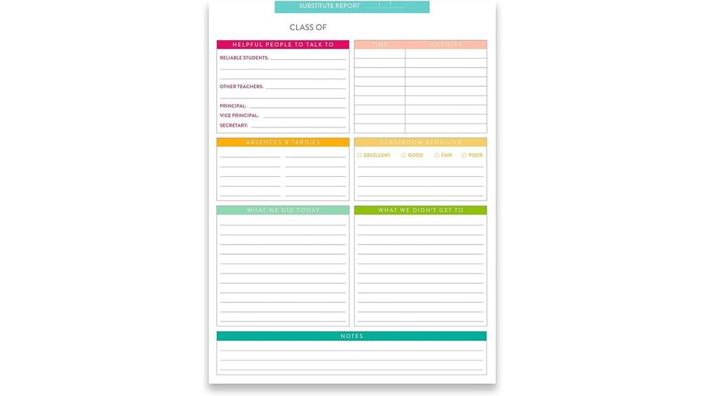 teacher s notepad for substitutes