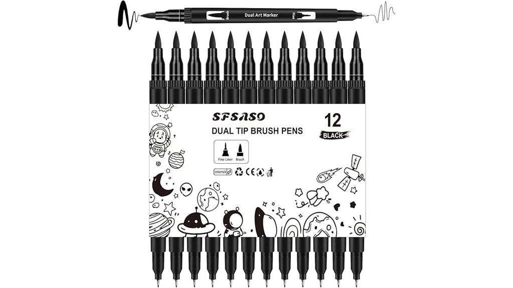 twelve dual tip black pens