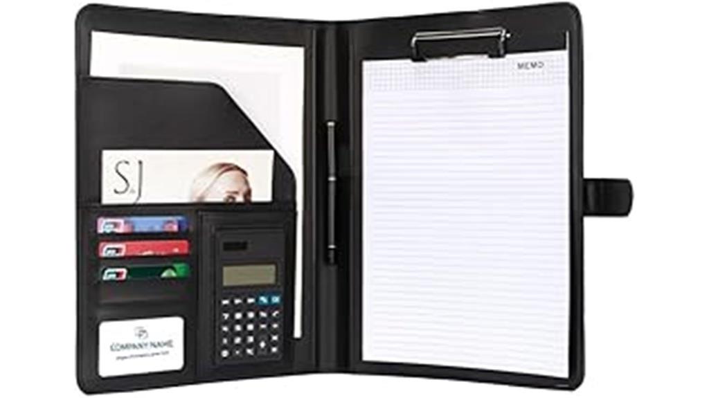 vegan leather portfolio with calculator