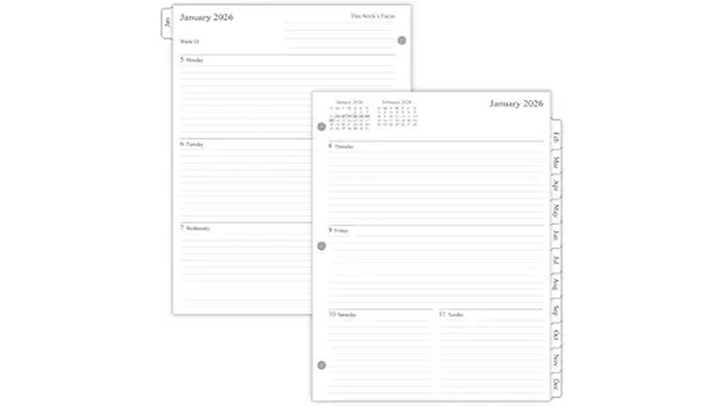 weekly planner refill pages