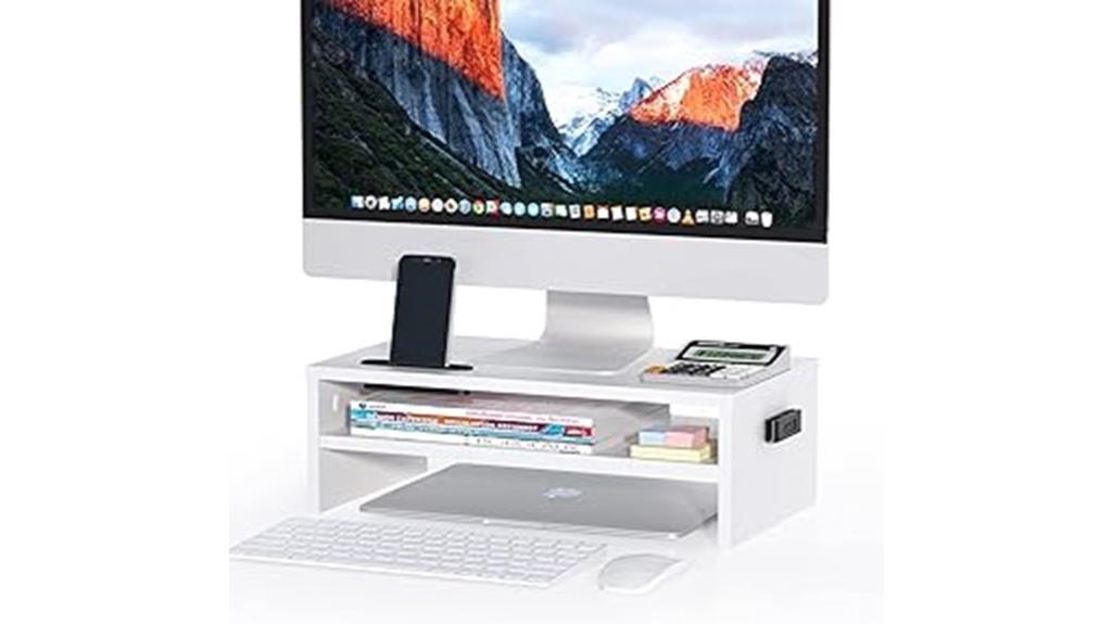 wooden monitor stand with storage