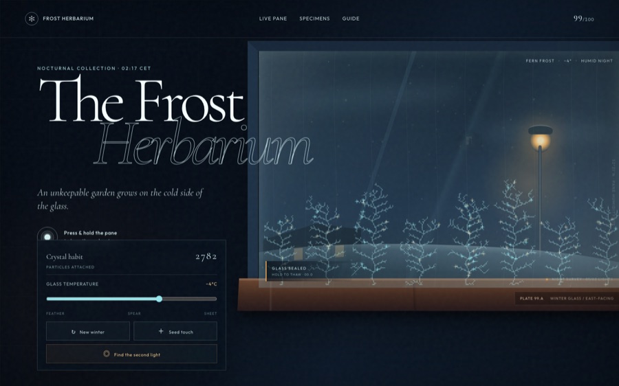 The Frost Herbarium — Room 99 — Diffusion-Limited Simulation (FABLE/175, room 99)